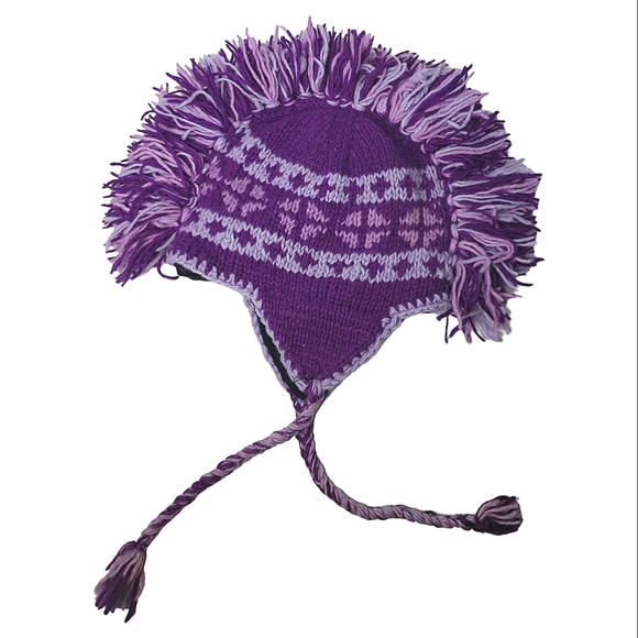 Wool Mohawk Rooster Ear Flaps Festival Hippie Nepal Knitted Beanie Hat Cap Fleec - Picture 4 of 6